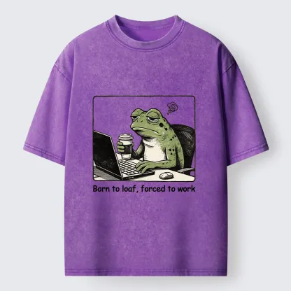 Tokyo-Tiger Working Frog Coffee Meme Washed T-Shirt
