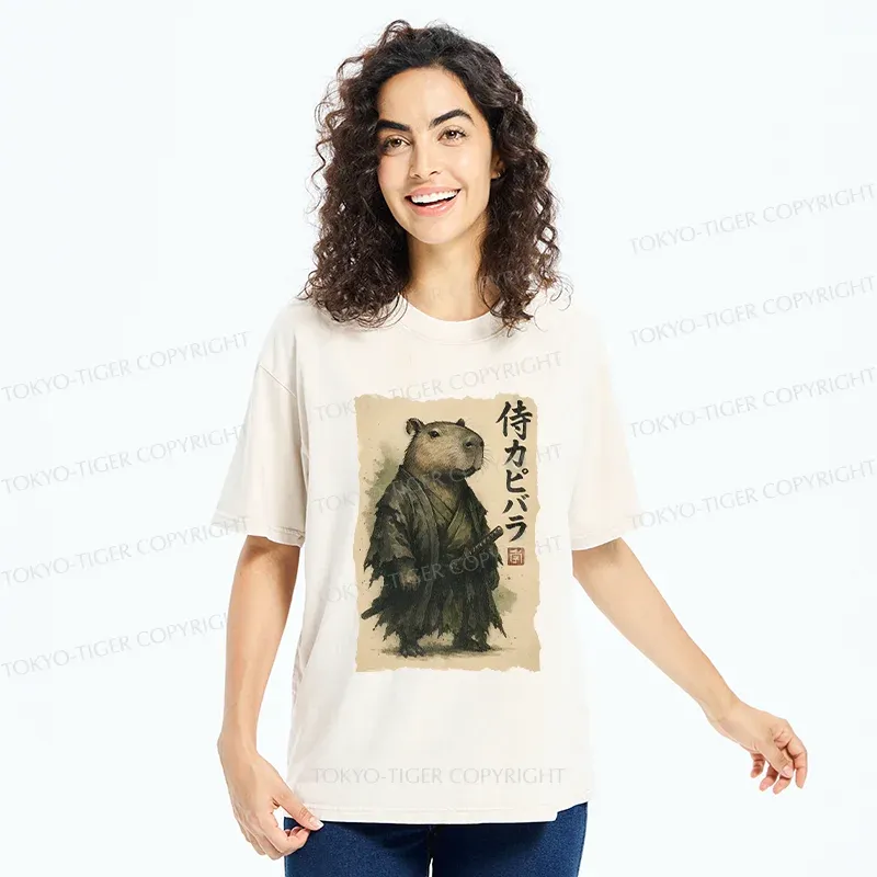 Tokyo-Tiger Capybara Samurai Washed T-Shirt