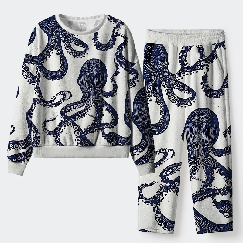 Tokyo-Tiger Ocean Octopus Flannel Pajama Set