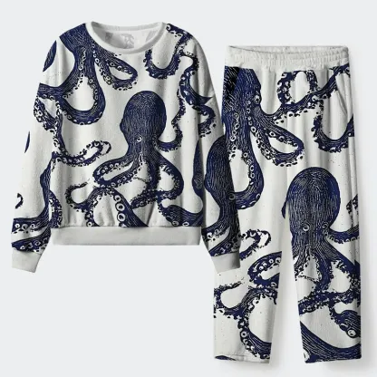 Tokyo-Tiger Ocean Octopus Flannel Pajama Set
