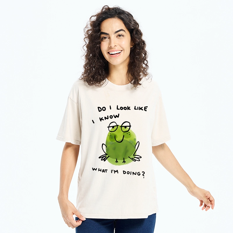 Tokyo-Tiger Little Green Frog Has No Idea What’s Next Washed T-Shirt