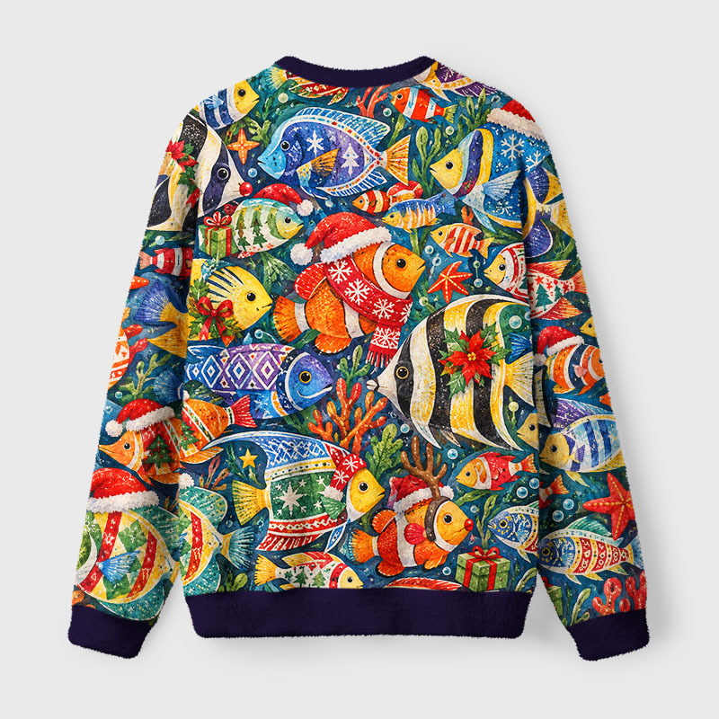 Tokyo-Tiger Christmas Tropical Fish Fuzzy Christmas Ugly Sweatshirt