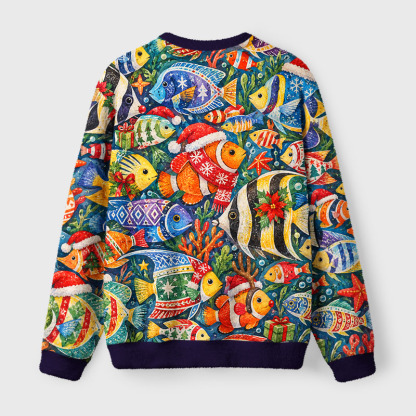 Tokyo-Tiger Christmas Tropical Fish Fuzzy Christmas Ugly Sweatshirt
