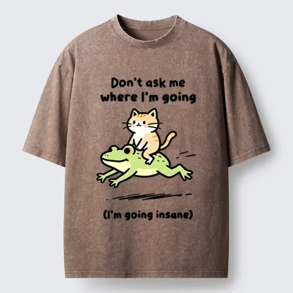 Tokyo‑Tiger Cat Riding Frog Meme Washed T-Shirt