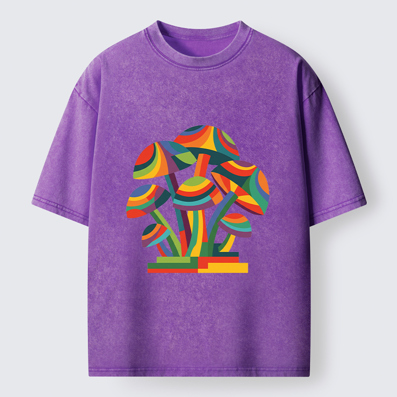 Tokyo-Tiger Colorful Mushroom Art Washed T-Shirt