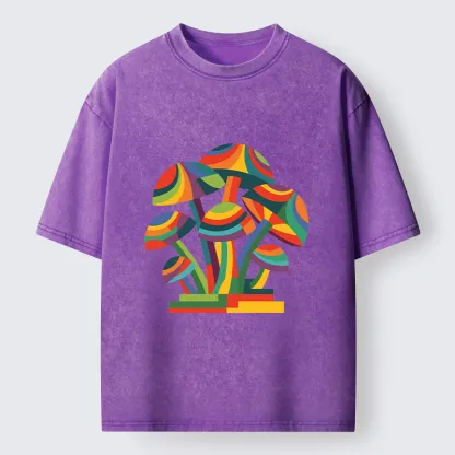 Tokyo-Tiger Colorful Mushroom Art Washed T-Shirt