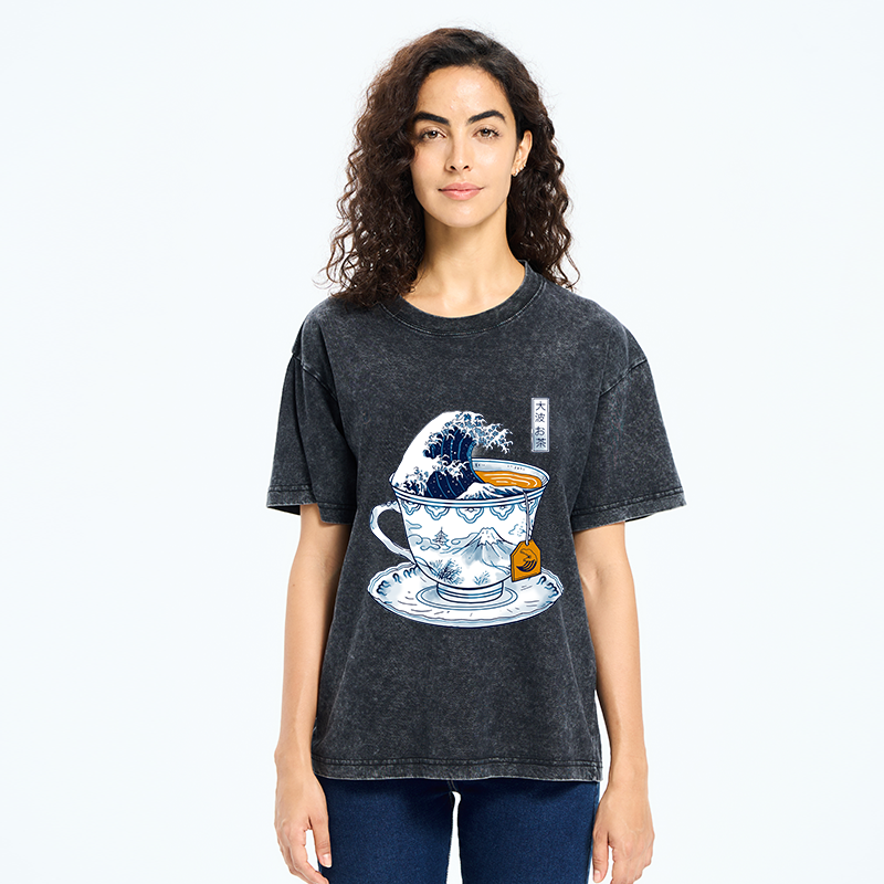 Tokyo-Tiger The Great Kanagawa Tea Wave Washed T-Shirt
