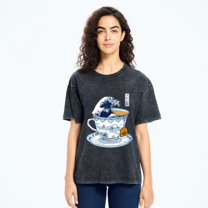 Tokyo-Tiger The Great Kanagawa Tea Wave Washed T-Shirt