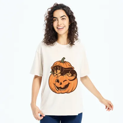 Tokyo‑Tiger Retro Pumpkin Dog Washed T‑Shirt