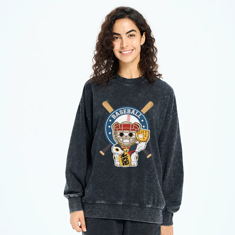 Tokyo-Tiger Janpaese Baseball Cat Washed Sweatshirt