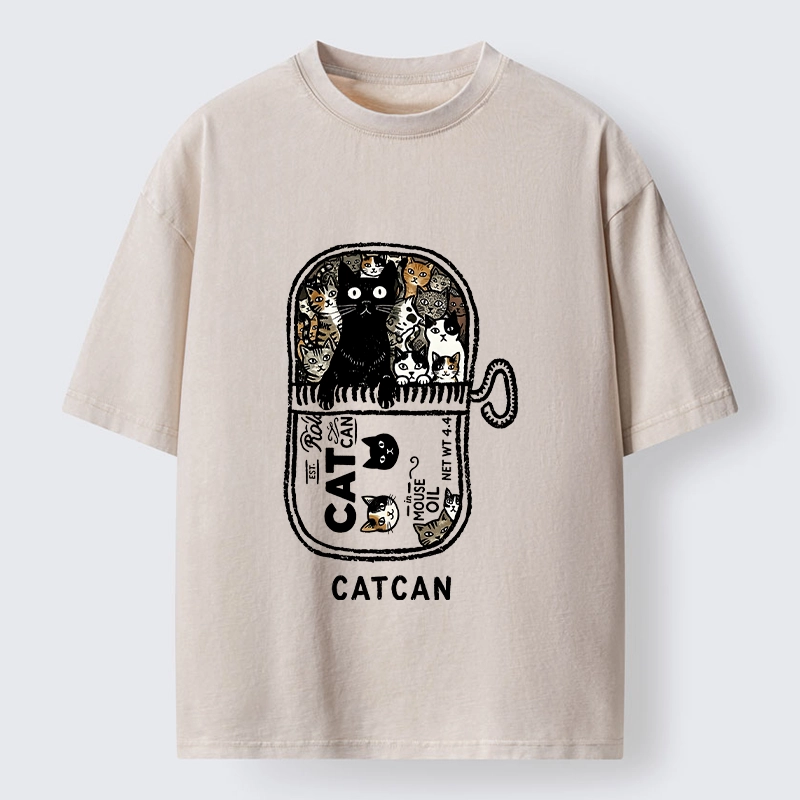 Tokyo-Tiger Tin Can Fully Packed With All Cute Cats Washed T-Shirt