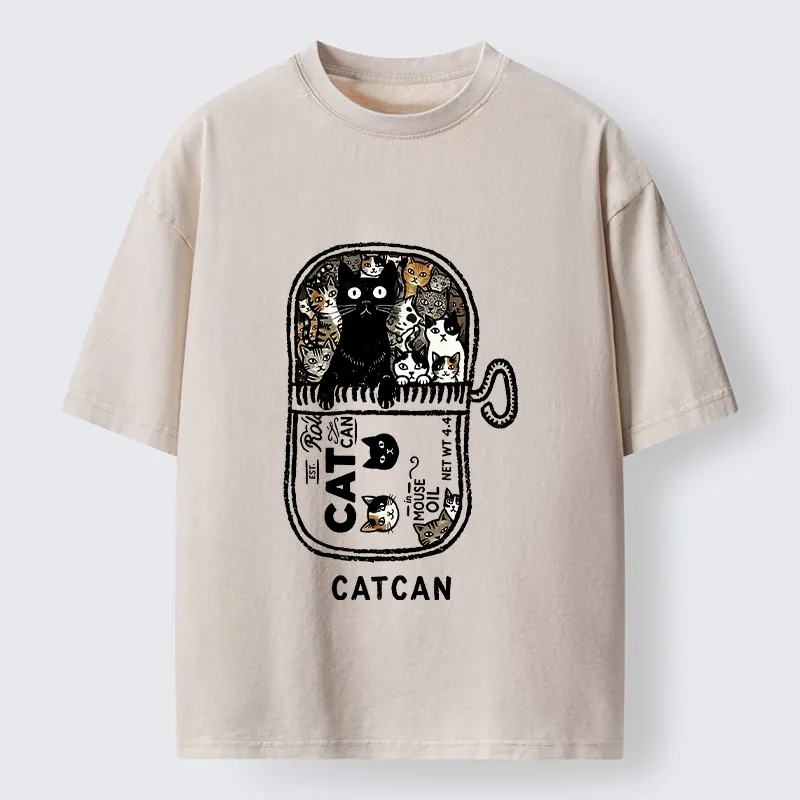 Tokyo-Tiger Tin Can Fully Packed With All Cute Cats Washed T-Shirt Sale