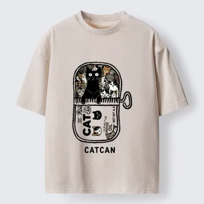 Tokyo-Tiger Tin Can Fully Packed With All Cute Cats Washed T-Shirt