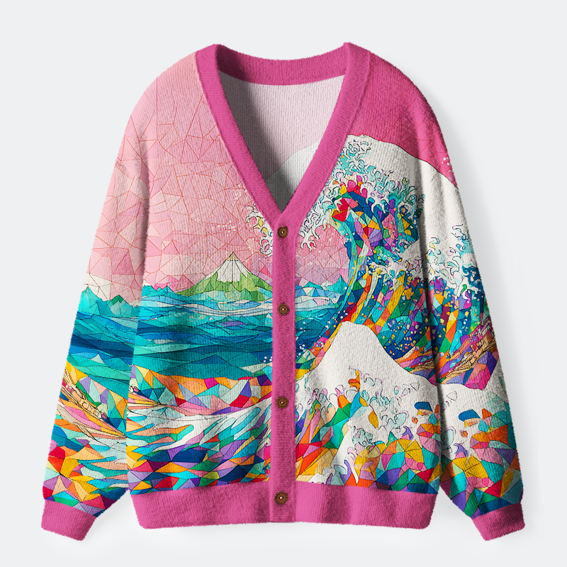 Tokyo-Tiger Colorful Prismatic Wave Ugly Cardigan Sweater