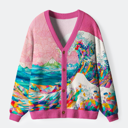 Tokyo-Tiger Colorful Prismatic Wave Ugly Cardigan Sweater