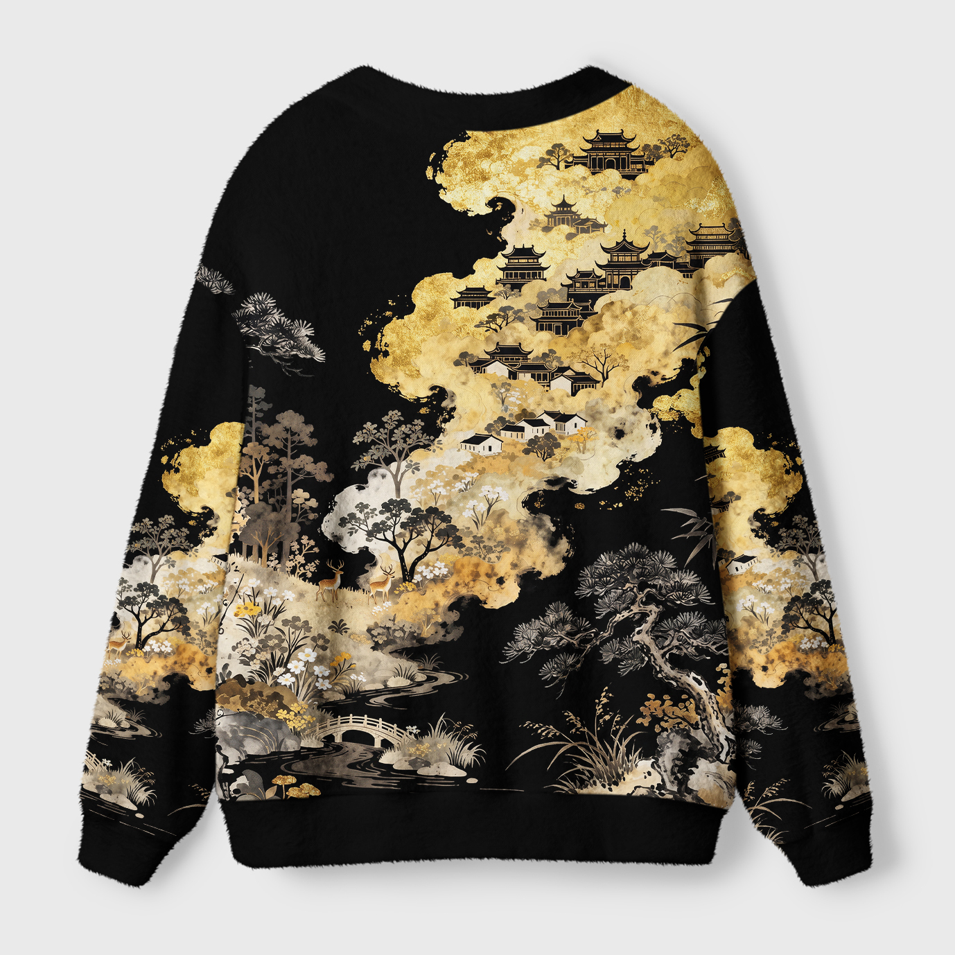 Tokyo-Tiger Vintage Oriental Landscape Ugly Cardigan Sweater