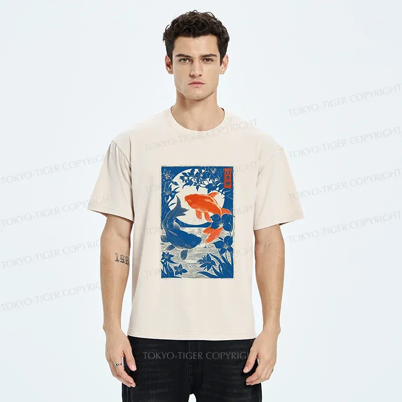 Tokyo-Tiger Woodcut Koi Washed T-Shirt