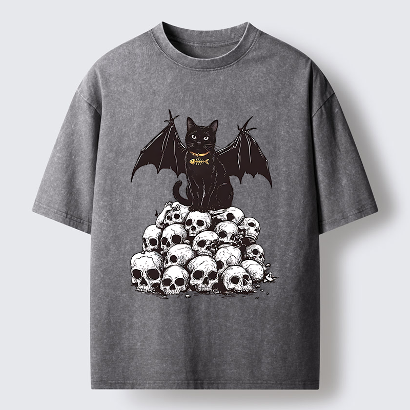 Tokyo-Tiger Skull Bat Cat Washed T-Shirt
