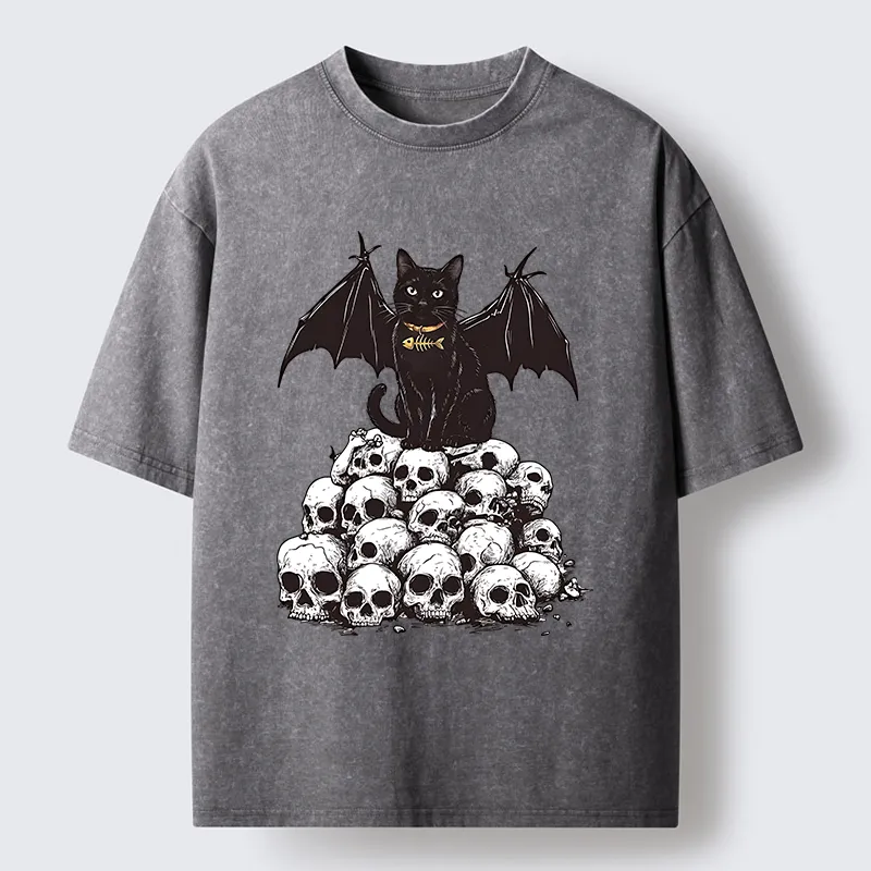 Tokyo-Tiger Skull Bat Cat Washed T-Shirt