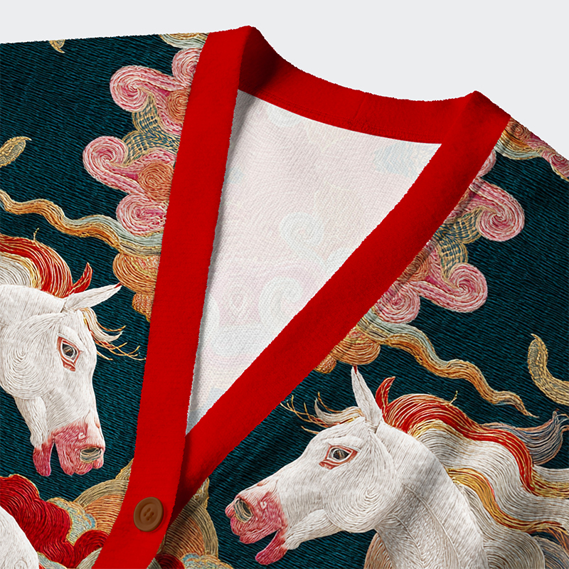 Tokyo-Tiger Celestial Steeds In Auspicious Clouds Ugly Cardigan Sweater