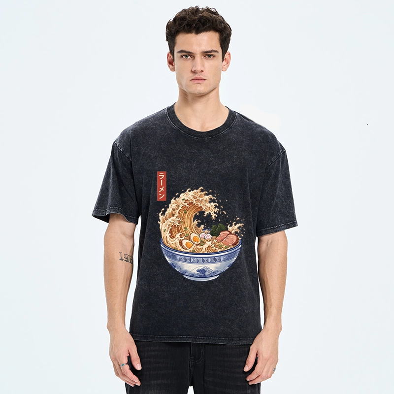 Tokyo‑Tiger Funny Wave Ramen Washed T‑Shirt