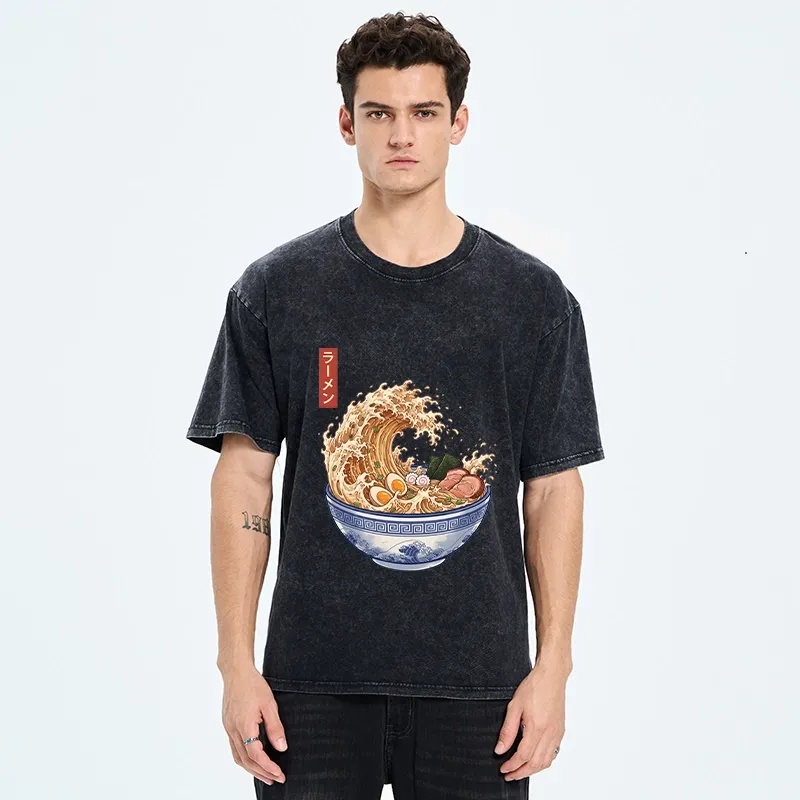 Tokyo‑Tiger Funny Wave Ramen Washed T‑Shirt