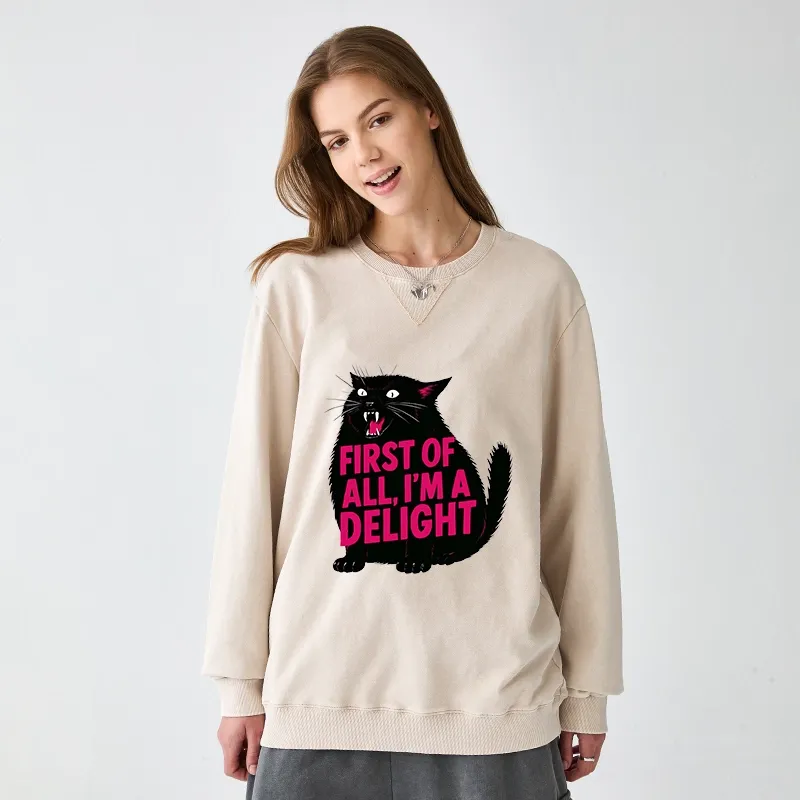 Tokyo-Tiger Roaring Black Cat Washed Terry Sweatshirt