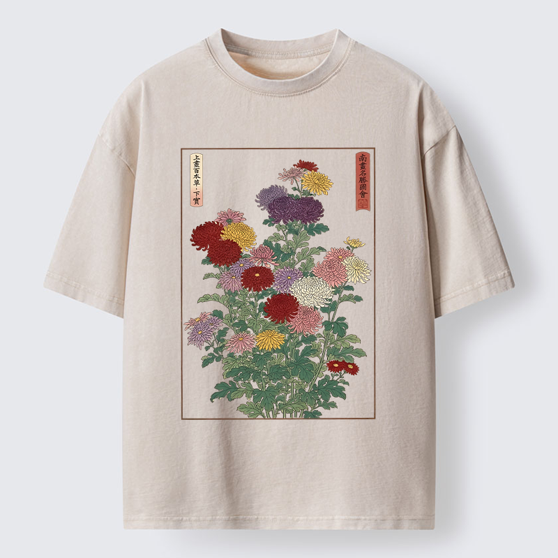 Tokyo-Tiger Traditional Bloom Print Washed T-Shirt