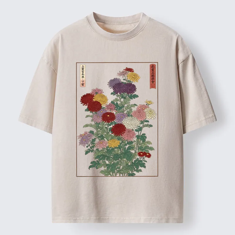 Tokyo-Tiger Traditional Bloom Print Washed T-Shirt