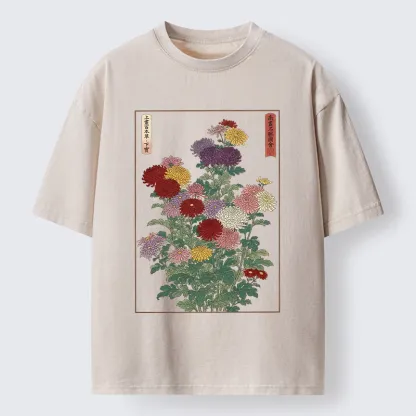 Tokyo-Tiger Traditional Bloom Print Washed T-Shirt