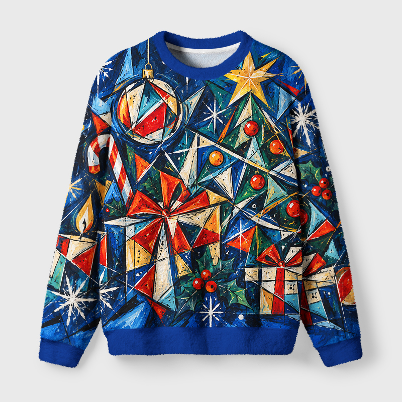 Tokyo-Tiger Abstract Christmas Art Fuzzy Christmas Ugly Sweatshirt