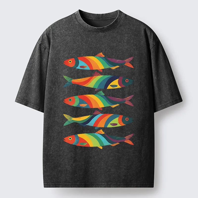 Tokyo-Tiger Bright Colorful Fish Washed T-Shirt