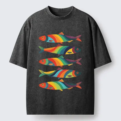 Tokyo-Tiger Bright Colorful Fish Washed T-Shirt
