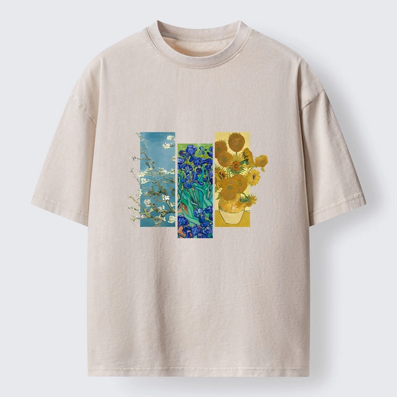 Tokyo‑Tiger Van Gogh Floral Art Washed T‑Shirt