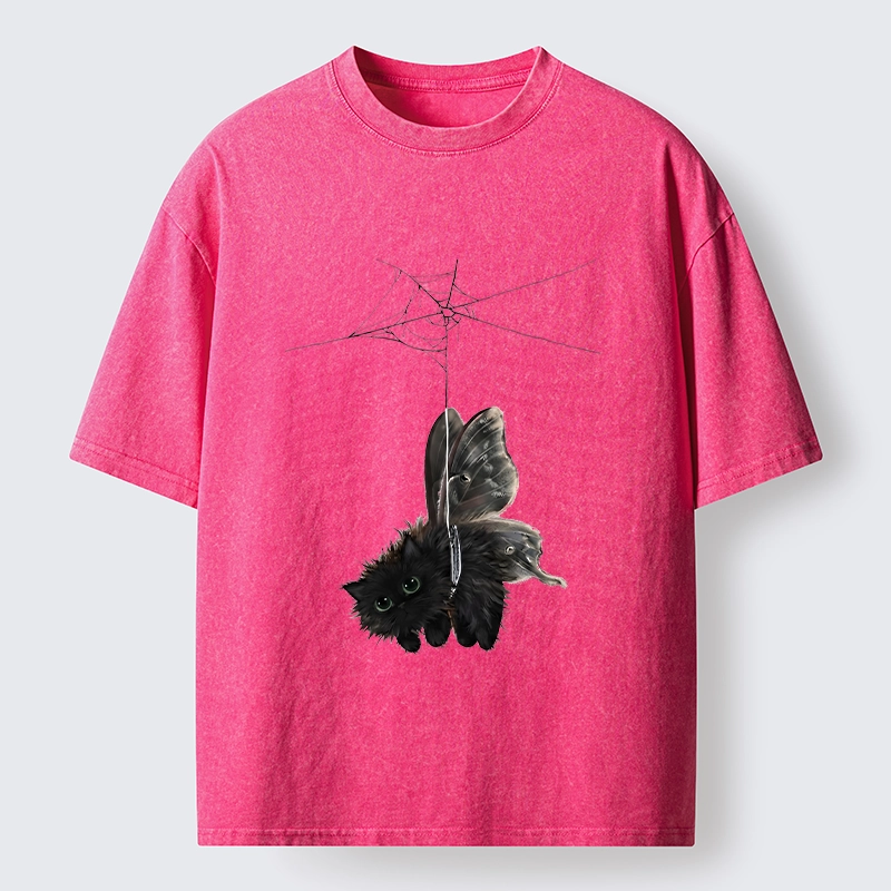 Tokyo‑Tiger Spooky Web Cat Creature Washed T‑Shirt