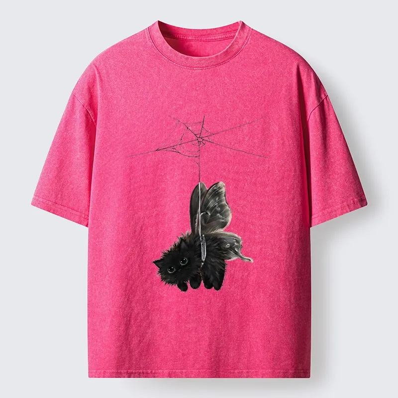 Tokyo‑Tiger Spooky Web Cat Creature Washed T‑Shirt