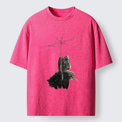 Tokyo‑Tiger Spooky Web Cat Creature Washed T‑Shirt
