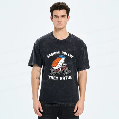 Tokyo-Tiger Sushi On a Bike Washed T-Shirt