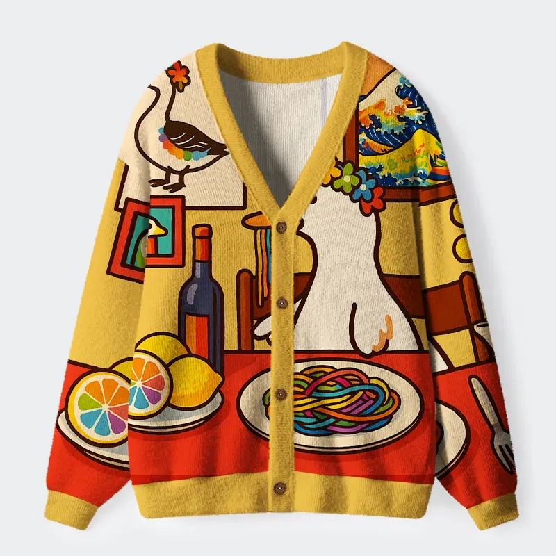 Tokyo-Tiger More Spaghetti Less Upsetti Goose Ugly Cardigan Sweater