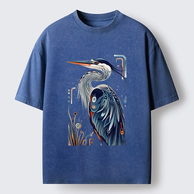 Tokyo-Tiger Stylish Blue Heron Washed T-Shirt