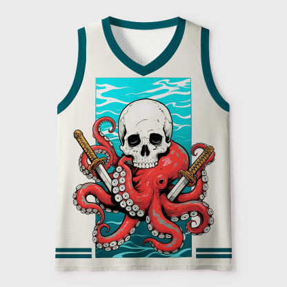Tokyo-Tiger Skeleton Octopus Katana Mesh Tank Top