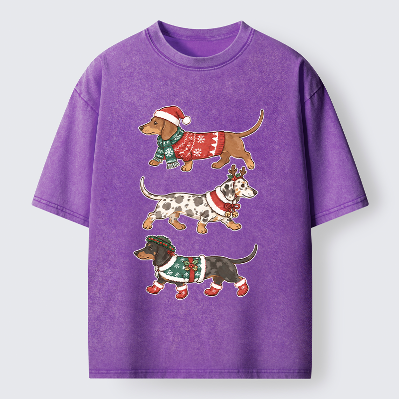 Tokyo-Tiger Christmas Dachshund Trio Washed T-Shirt