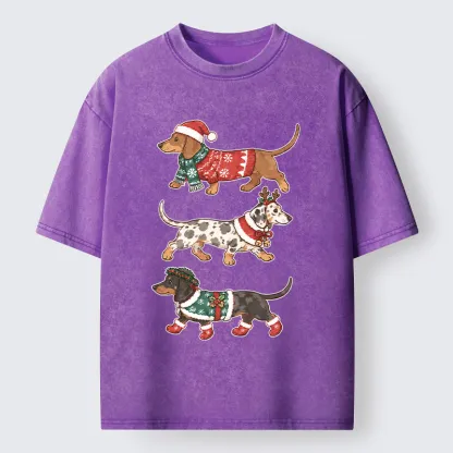 Tokyo-Tiger Christmas Dachshund Trio Washed T-Shirt