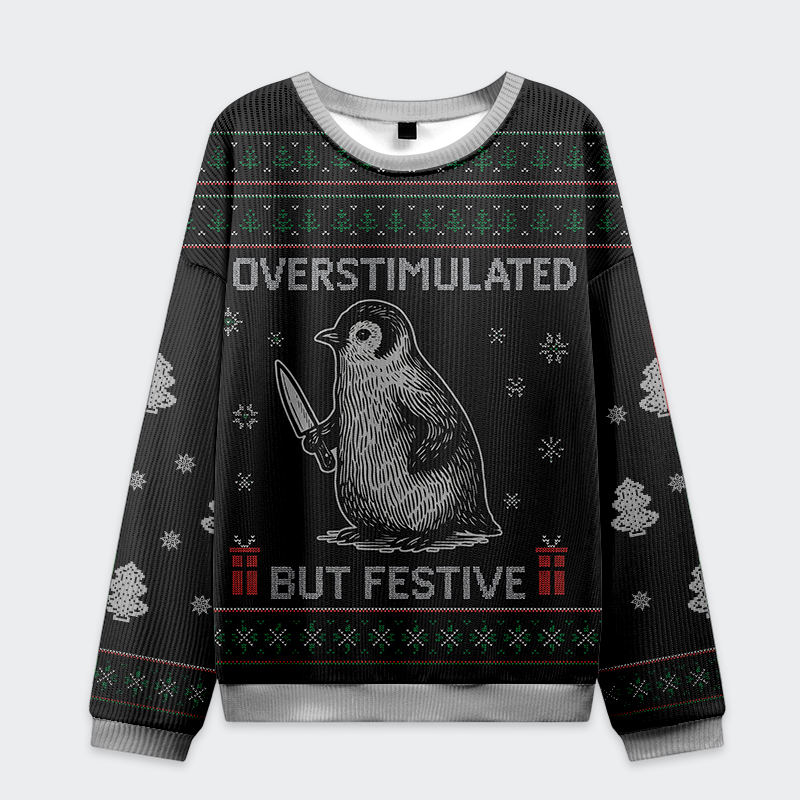 Tokyo-Tiger Overstimulated but Festive Christmas Ugly Sweatshirt