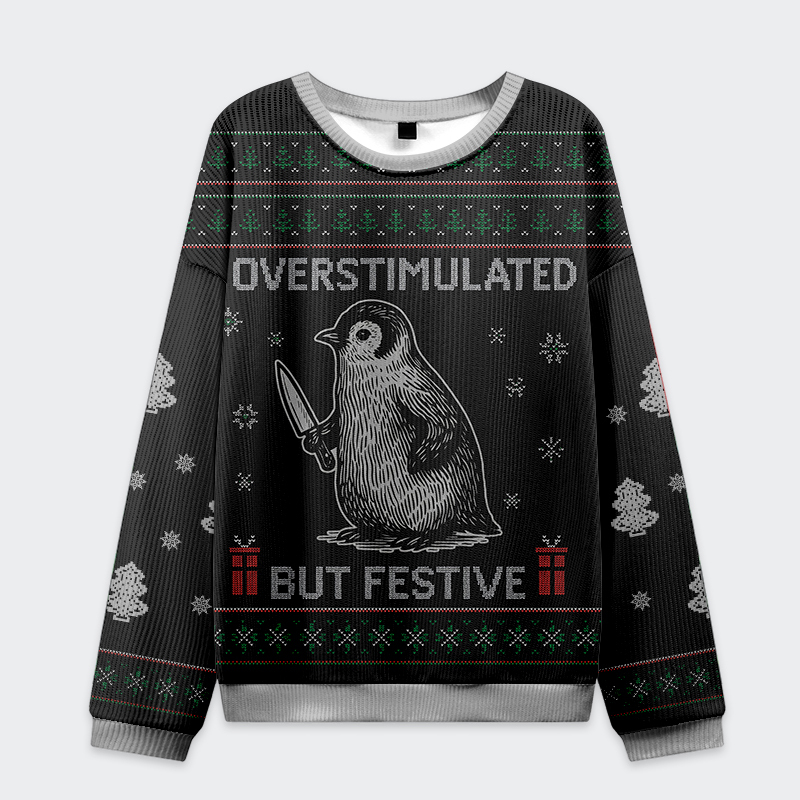 Tokyo-Tiger Overstimulated but Festive Christmas Ugly Sweatshirt Sale