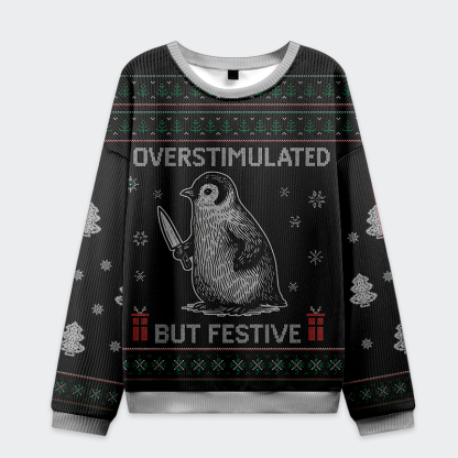 Tokyo-Tiger Overstimulated but Festive Christmas Ugly Sweatshirt