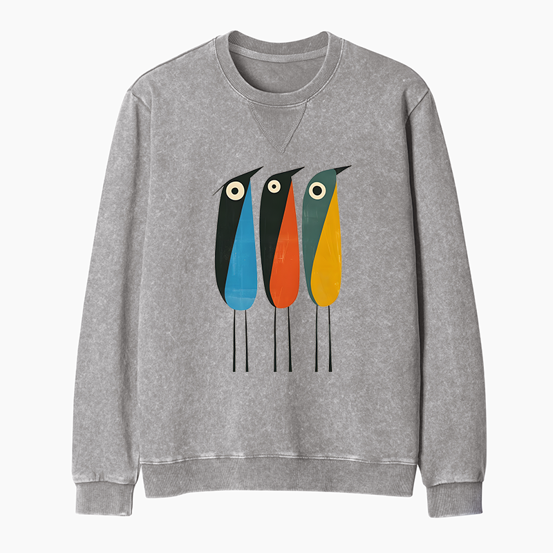 Tokyo-Tiger Bold Shape Birds Washed Terry Sweatshirt
