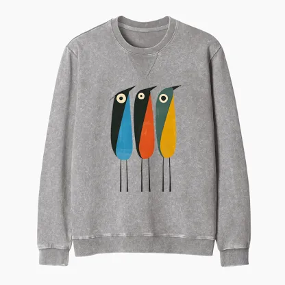 Tokyo-Tiger Bold Shape Birds Washed Terry Sweatshirt