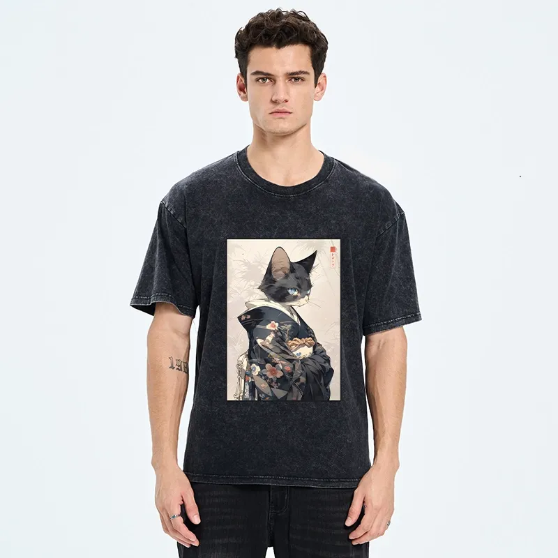 Tokyo-Tiger Vintage Japanese Cat Portrait Art Washed T-Shirt