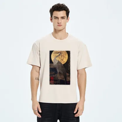 Tokyo-Tiger Golden Crane Under The Full Moon Washed T-Shirt